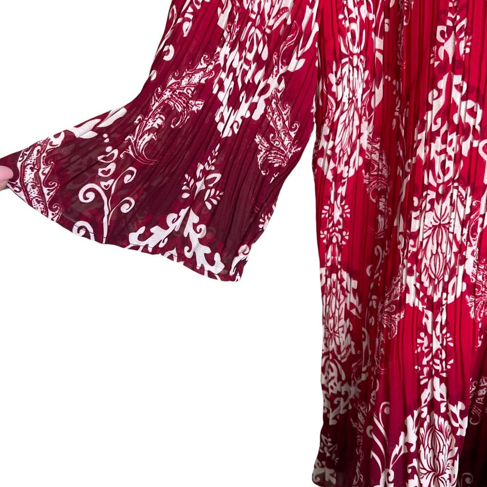 Maggie Barnes Women Top 3X Red Damask Print Crinkle Beaded Dressy‎ Mature Office - Picture 4 of 10